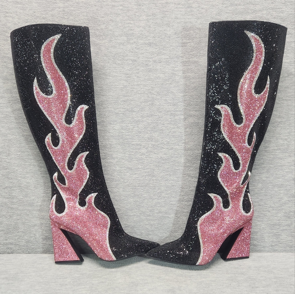 NWT Gianni Bini Zander Rhinestone Flame Pointed Toe Tall Boots sz 7